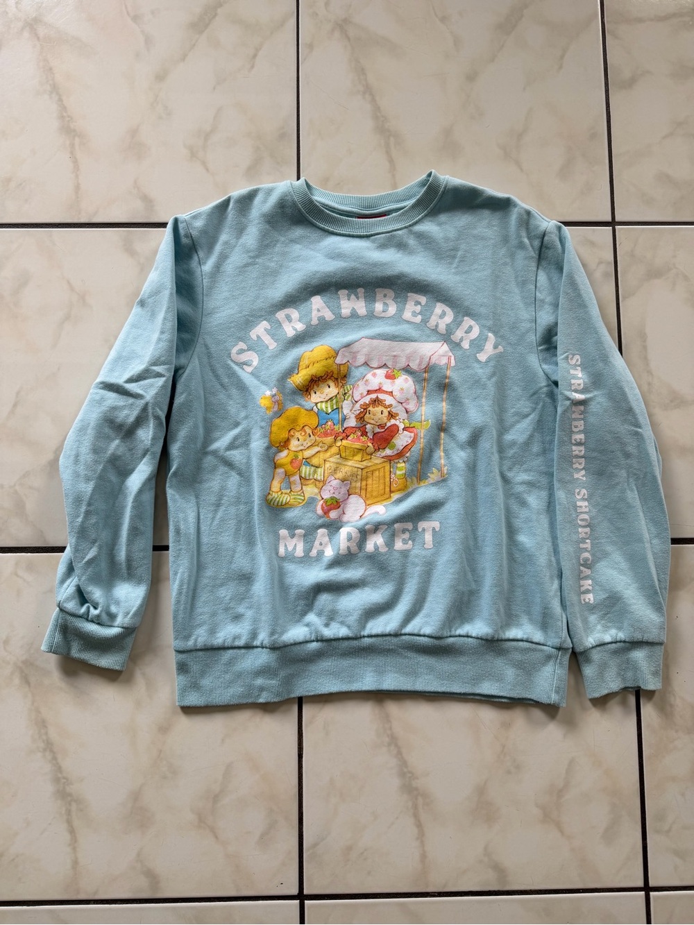 Strawberry Market Light Blue Graphic Crewneck Sweater